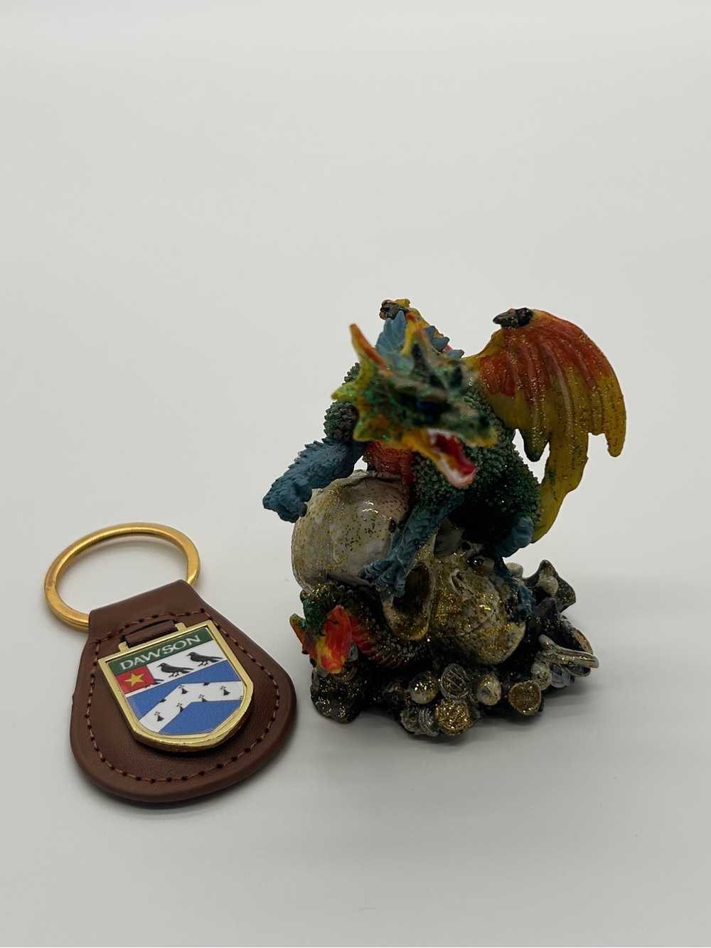 Vintage Mythical Dragon Perched on Skull Fantasy Figurine